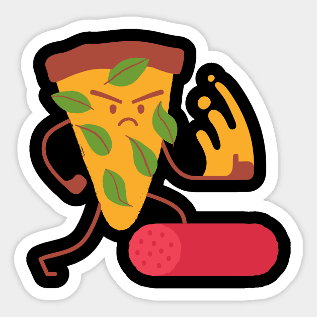 Funny Cartoon Pizza Karate Chop Sticker by InkyArt